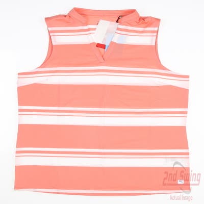 New Womens Puma Cloudspun V Stripe Sleeveless Polo Small S Carnation Pink MSRP $55