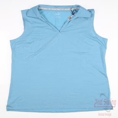 New Womens Puma Cloudspun Coast Sleeveless Polo Small S Dusty Aqua Heather MSRP $50