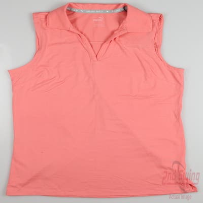 New Womens Puma Cloudspun Coast Sleeveless Polo Small S Carnation Pink Heather MSRP $50