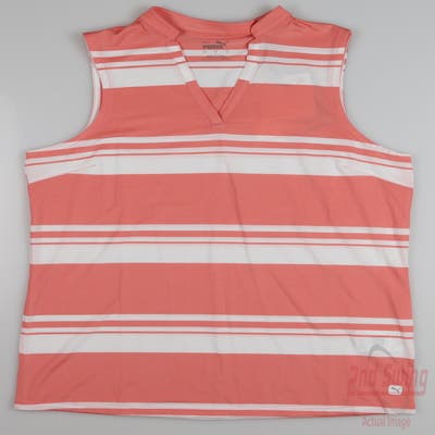 New Womens Puma Cloudspun V Stripe Sleeveless Polo Small S Carnation Pink MSRP $55