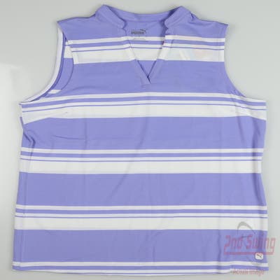 New Womens Puma Cloudspun V Stripe Sleeveless Polo Small S Lavender Pop MSRP $55