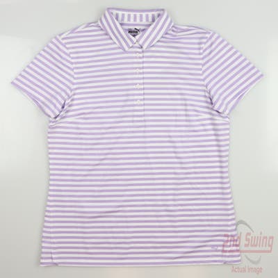 New Womens Puma MATTR Somer Stripe Polo Small S Purple MSRP $70