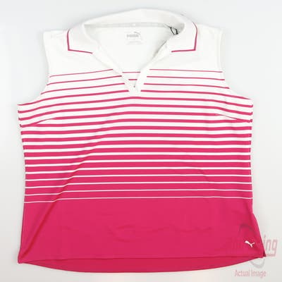 New Womens Puma MATTR Stripe Sleeveless Polo Small S Pink MSRP $70