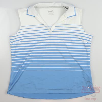 New Womens Puma MATTR Stripe Sleeveless Polo Small S Blue MSRP $70