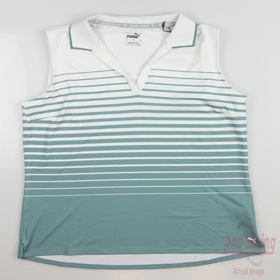 New Womens Puma MATTR Sleeveless Stripe Polo Small S Green MSRP $70