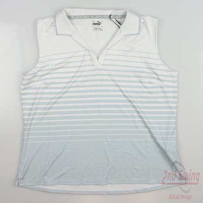 New Womens Puma MATTR Sleeveless Stripe Polo Small S Gray MSRP $70