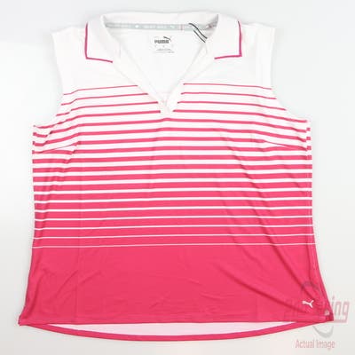 New Womens Puma MATTR Sleeveless Stripe Polo Small S Pink MSRP $70