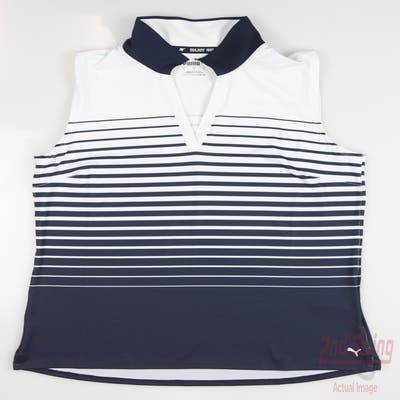 New Womens Puma MATTR Sleeveless Stripe Polo Small S Navy Blue MSRP $70