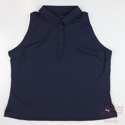 New Womens Puma MATTR Peak Sleeveless Polo Small S Navy Blue MSRP $70