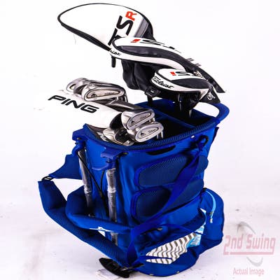Complete Set of Men's Titleist TaylorMade Ping Golf Clubs + Mizuno Stand Bag - Right Hand Stiff Flex Steel Shafts