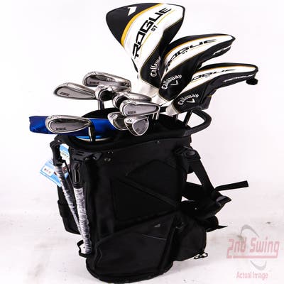 Complete Set of Men's TaylorMade Callaway Ping Adams Golf Clubs + Datrek Stand Bag - Right Hand Stiff Flex Steel Shafts