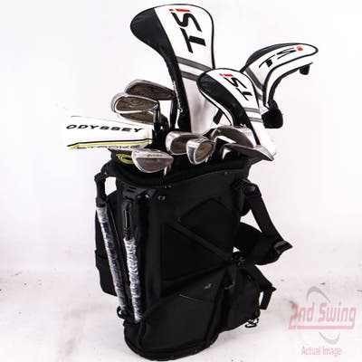 Complete Set of Men's Titleist Cobra TaylorMade Odyssey Golf Clubs + Datrek Stand Bag - Right Hand Stiff Flex Steel Shafts