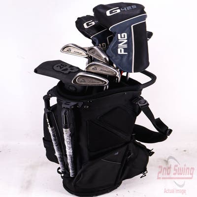 Complete Set of Men's Titleist TaylorMade Nike Ping Golf Clubs + Datrek Stand Bag - Right Hand Regular Flex Steel Shafts