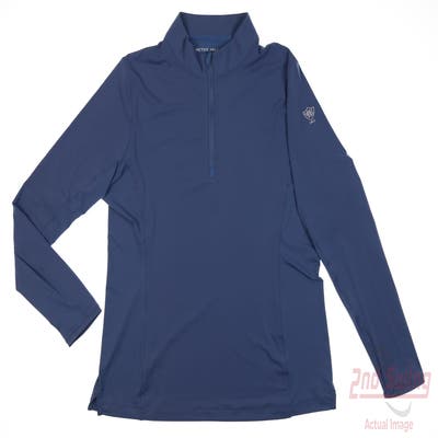 New W/ Logo Womens Peter Millar 1/4 Zip Pullover Large L Blue MSRP $105