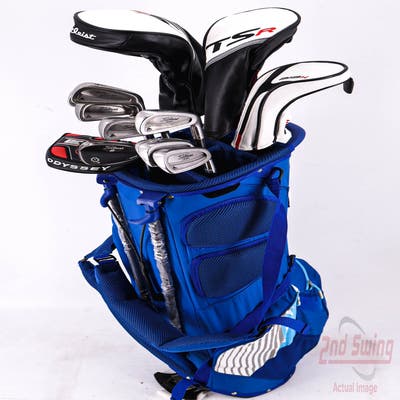 Complete Set of Men's TaylorMade Titleist Odyssey Golf Clubs + Mizuno Stand Bag - Right Hand Stiff Flex Steel Shafts