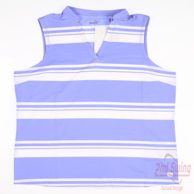 New Womens Puma Cloudspun V Stripe Sleeveless Polo Small S Lavender Pop MSRP $55