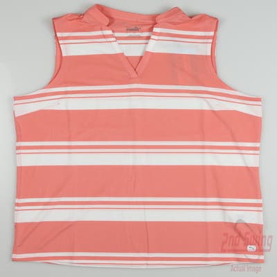 New Womens Puma Cloudspun V Stripe Sleeveless Polo Small S Carnation Pink MSRP $55