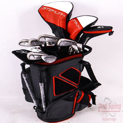 Complete Set of Men's TaylorMade Golf Clubs + Datrek Stand Bag - Right Hand Regular Flex Steel Shafts