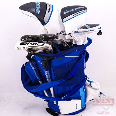 Complete Set of Men's TaylorMade Cleveland Adams Titleist Ping Golf Clubs + Mizuno Stand Bag - Right Hand Stiff Flex Steel Shafts