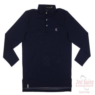 New W/ Logo Mens Ralph Lauren RLX Long Sleeve Polo X-Large  Navy Blue MSRP $135