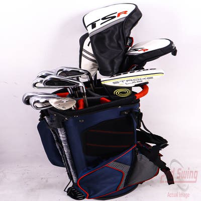 Complete Set of Men's TaylorMade Adams Cleveland Titleist Ping Golf Clubs + Datrek Stand Bag - Right Hand Regular Flex Graphite Shafts