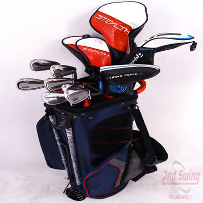 Complete Set of Men's Cleveland TaylorMade Adams Titleist Odyssey Golf Clubs + Datrek Stand Bag - Right Hand Regular Flex Steel Shafts