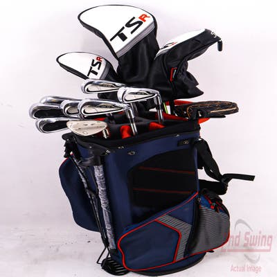 Complete Set of Men's Cobra Callaway TaylorMade Cleveland Titleist Odyssey Golf Clubs + Datrek Stand Bag - Right Hand Regular Flex Steel Shafts