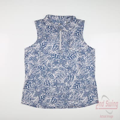 New Womens Puma Cloudspun Leafy Sleeveless Polo White Glow - Blue Horizon Small S MSRP $70