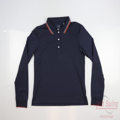 New Womens Puma Pique Tipped Long Sleeve Polo Small S Navy Blue MSRP $70