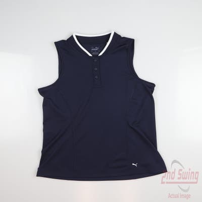 New Womens Puma Sleeveless Polo Small S Navy Blue MSRP $70