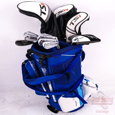 Complete Set of Men's TaylorMade Adams Cleveland Golf Clubs + Mizuno Stand Bag - Right Hand Stiff Flex Steel Shafts