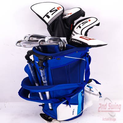 Complete Set of Men's Titleist Ping TaylorMade Golf Clubs + Mizuno Stand Bag - Right Hand Stiff Flex Steel Shafts