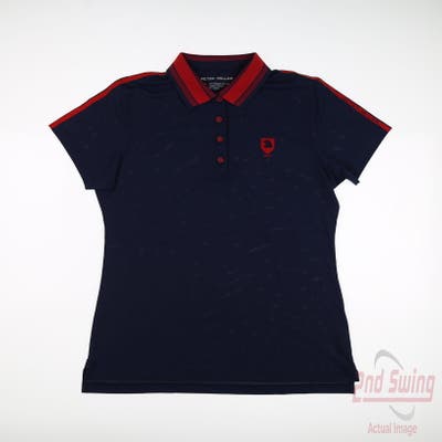 New W/ Logo Womens Peter Millar Polo Medium M Navy Blue MSRP $104