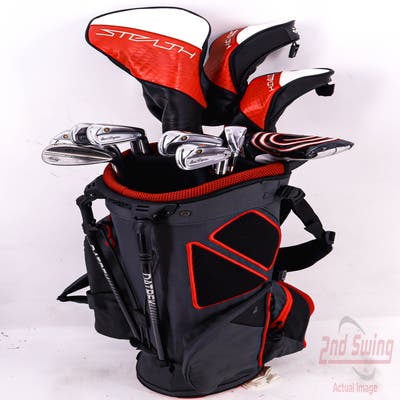 Complete Set of Men's TaylorMade Callaway Bridgestone Ben Hogan Ping Golf Clubs + Datrek Stand Bag - Right Hand Regular Flex Steel Shafts