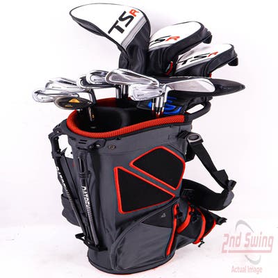 Complete Set of Men's TaylorMade Tour Edge Srixon Cleveland Ping Golf Clubs + Datrek Stand Bag - Right Hand Stiff Flex Steel Shafts