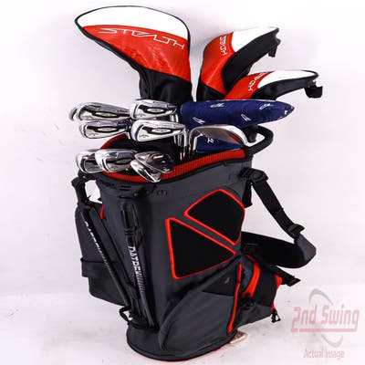 Complete Set of Men's Titleist Callaway Cleveland Odyssey Golf Clubs + Datrek Stand Bag - Right Hand Stiff Flex Steel Shafts