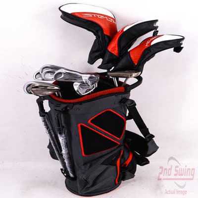 Complete Set of Men's Ping Adams Bridgestone Mizuno Titleist Zebra Golf Clubs + Datrek Stand Bag - Right Hand Regular Flex Graphite Shafts