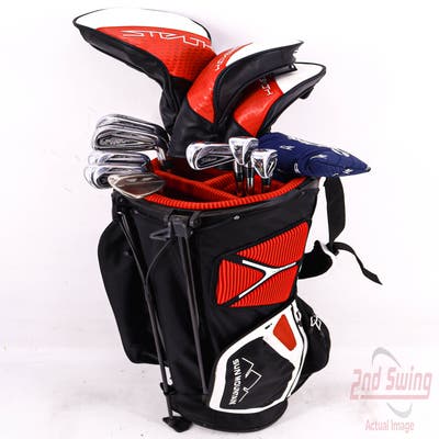 Complete Set of Men's TaylorMade Titleist Cobra Golf Clubs + Sun Mountain Stand Bag - Right Hand Stiff Flex Steel Shafts