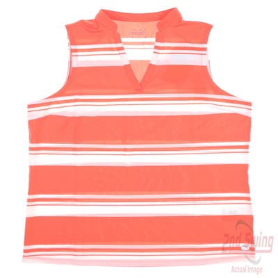 New Mens Puma Cloudspun V Stripe Sleeveless Polo Small S Hot Coral MSRP $55