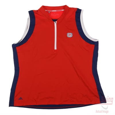 New W/ Logo Womens Adidas Golf Sleeveless Polo Small S Red/Dark Blue MSRP $60