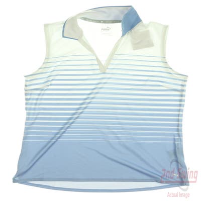 New Womens Puma MATTR Stripe Sleeveless Polo Small S Blue MSRP $70