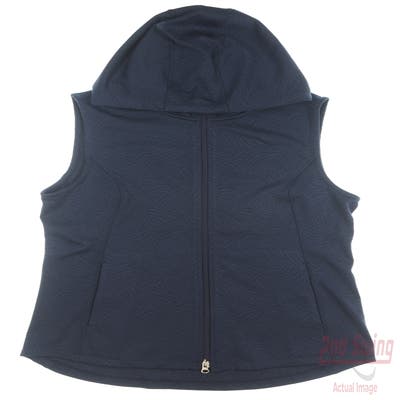 New Womens Greg Norman Hooded Vest Medium M Navy Blue MSRP $86