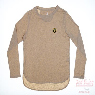 New W/ Logo Womens Johnnie-O Addison Long Sleeve Crew Neck Large L Tan MSRP $80