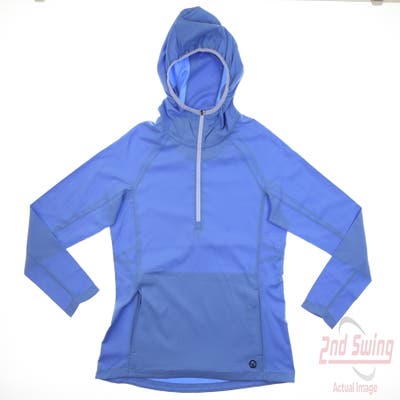 New Womens Straight Down 1/4 Zip Pullover Hoodie Small S Blue MSRP $70