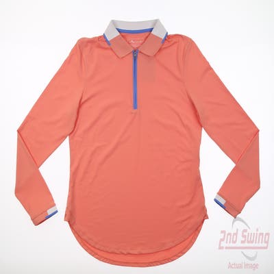 New Womens Peter Millar Long Sleeve Zip Polo Medium M Orange MSRP $100