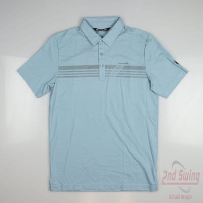 New W/ Logo Mens Travis Mathew Even Money Polo Small S Blue MSRP $90