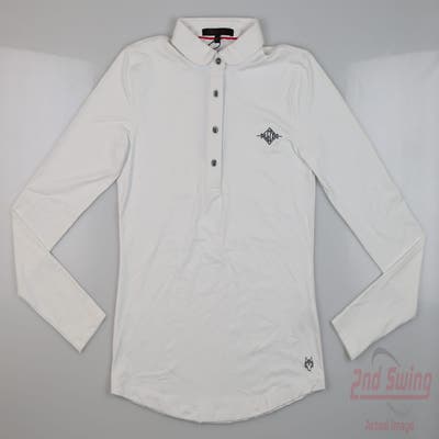 New W/ Logo Womens Greyson Long Sleeve Polo X-Small XS White MSRP $108