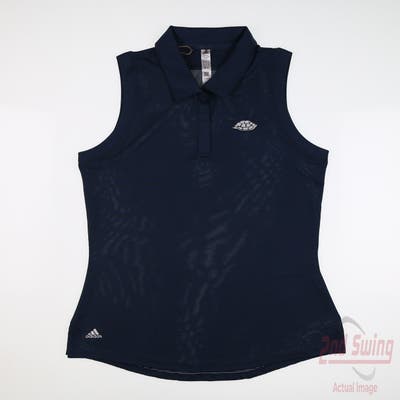 New W/ Logo Womens Adidas Sleeveless Polo Large L Blue MSRP $70