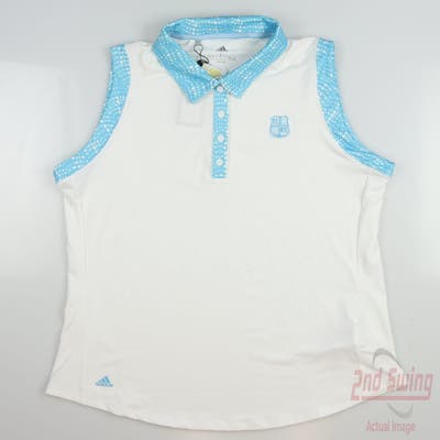 New W/ Logo Womens Adidas Golf Sleeveless Polo Large L White/Blue MSRP $55