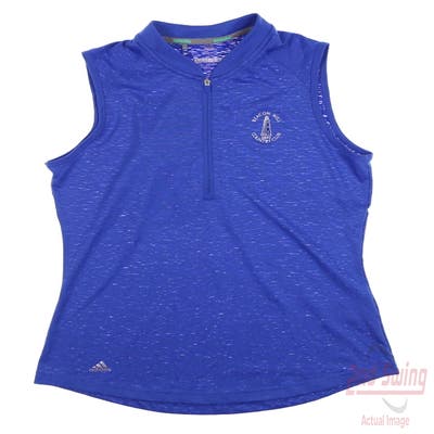 New W/ Logo Womens Adidas Golf Sleeveless Polo Small S Blue MSRP $60